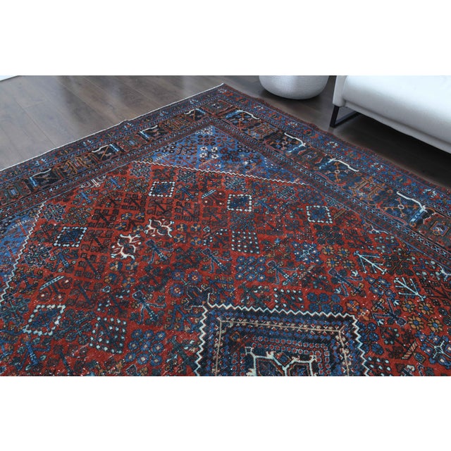 Textile 1960s Vintage Persian Handmade Wool Cotton Light Red Area Rug For Sale - Image 7 of 11