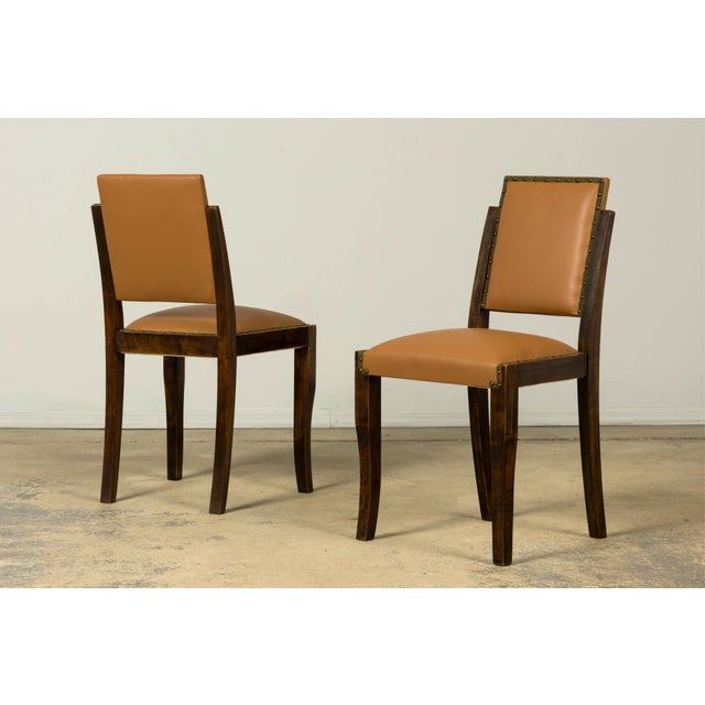 Set of 6 1930s French Art Deco Maple Dining Chairs in Tan Leather For Sale In New York - Image 6 of 18