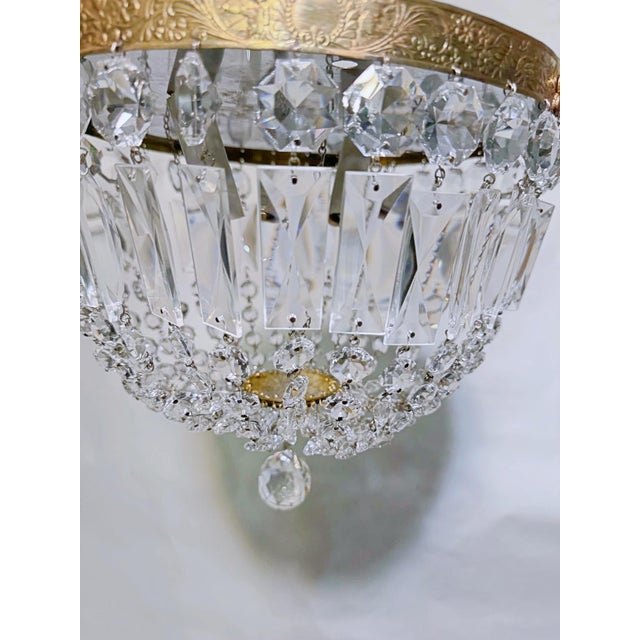 Vintage Hollywood Regency Neoclassical Brass Tiered Crystal Basket Chandelier For Sale In New York - Image 6 of 8