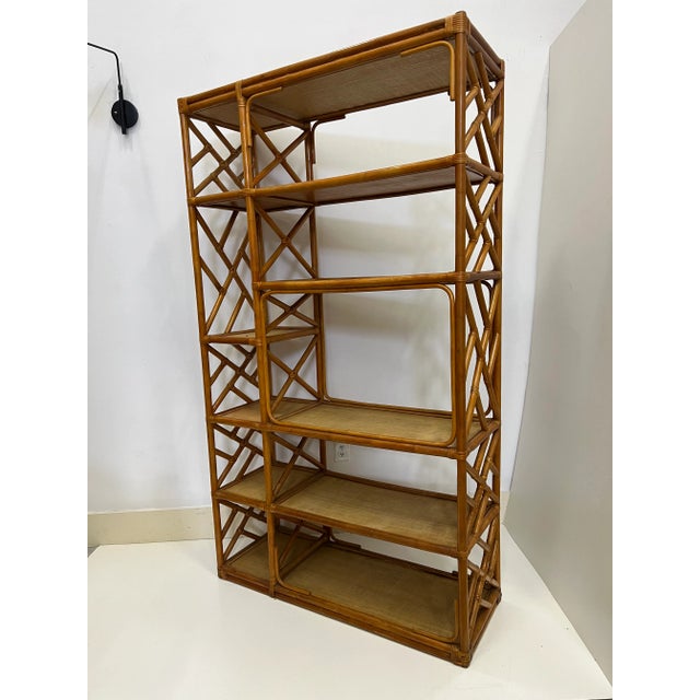 Late 20th Century Vintage Coastal Chic Rattan Etagere For Sale - Image 5 of 12