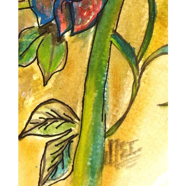 Charming watercolor of flowers by artist Armando Sanchez C.2010. Signed lower right. Original artwork on paper displayed...