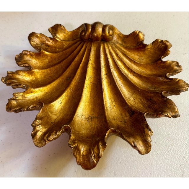 Sculpture Materials Mid 20th Century Gold-Leaf Florentine Shell Catchall For Sale - Image 7 of 11