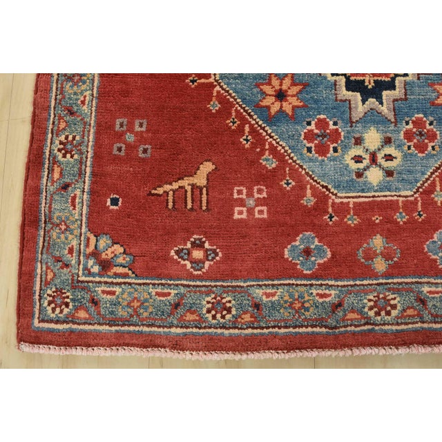 Kazak Runner 2’8” X 9’10” Red Wool Tribal Hand-Knotted Oriental Rug For Sale - Image 10 of 13