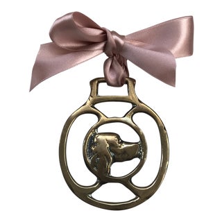 Antique English Horse Brass Christmas Ornament Hunting Dog Pointer For Sale