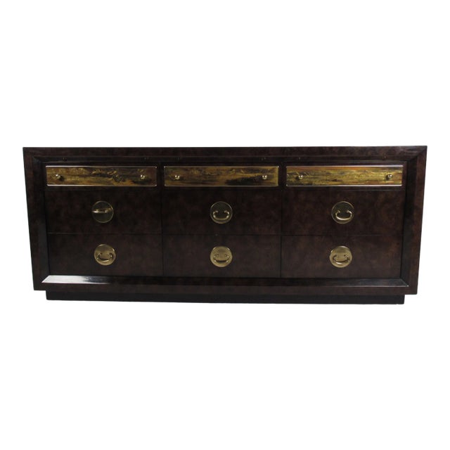 Brass and Burl Wood Dresser for Mastercraft by Bernhard Rohne For Sale
