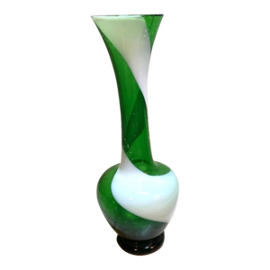 Vinatge MCM Japanese Emerald Green & White Swirl Glass Vase