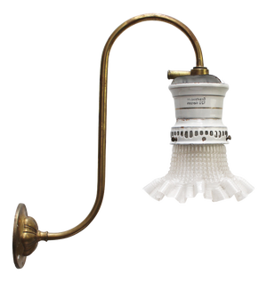 German Holophane Glass Brass and Enamel Converted Gas Wall Lamp, 1900s