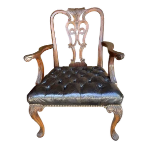 Vintage Georgian Style Tufted Leather Accent Arm Chair