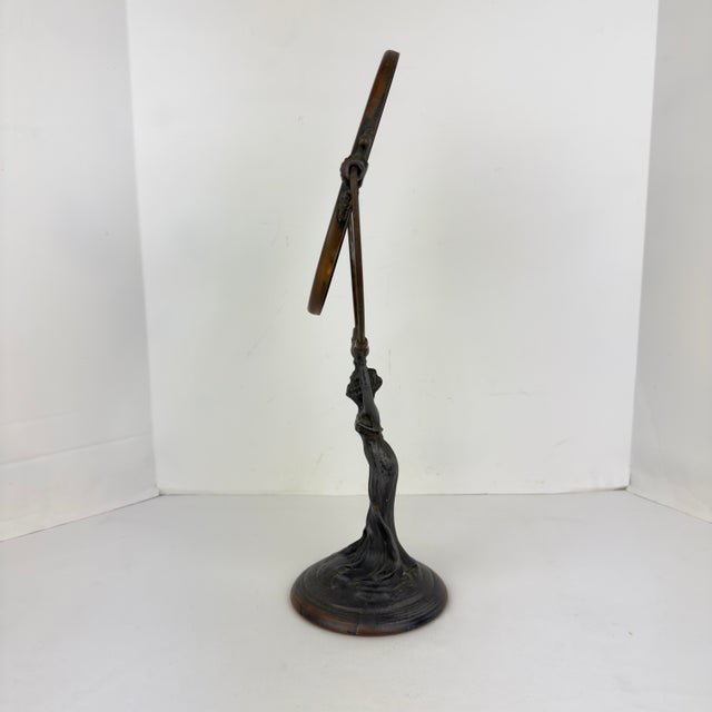 Bronze Art Nouveau Figural Lady Vanity Mirror For Sale - Image 8 of 10