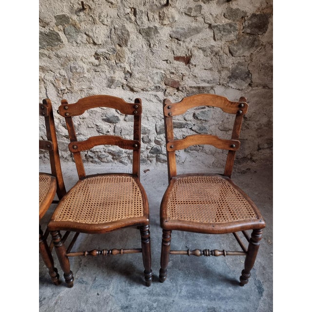 Antique French Dining Chairs with Woven Cane Seats in Beech, 1900, Set of 4 For Sale - Image 17 of 18