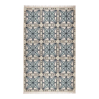 Part & Parcel Goods Wool Star Rug, 9' x 12', Celadon, Navy, Sky Blue and Eggshell For Sale