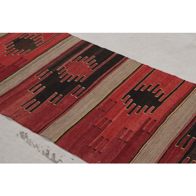 Rug & Kilim Vintage Mid-Century Sivas Red and Brown Wool Kilim Rug With Mint, Pink, and Blue Accents For Sale - Image 4 of 10