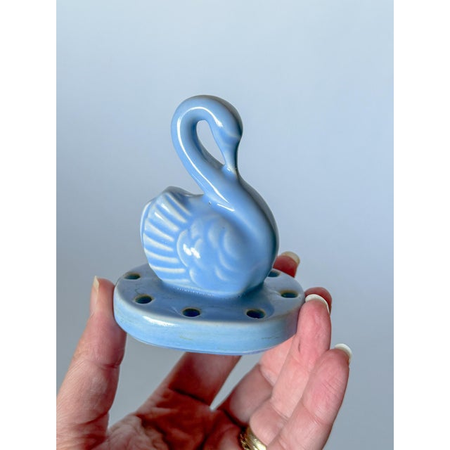 Mid 20th Century Vintage Perwinkle Swan Flower Frog by Shawnee Pottery For Sale - Image 5 of 7