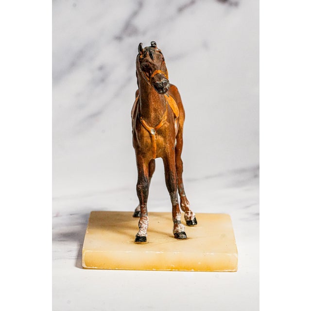 Brown Charming Miniature Antique Austrian Cold Painted Cast Metal Horse Sculpture Statue Marble Base Equestrian Home Decor For Sale - Image 8 of 16