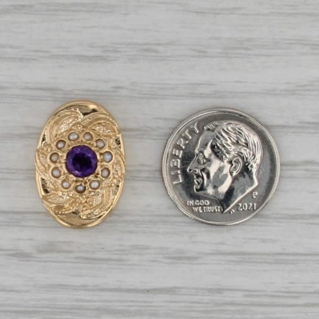 Vintage Richard Klein 0.40ct Amethyst Pearl Flower Slide Charm 14k Yellow Gold For Sale - Image 4 of 4