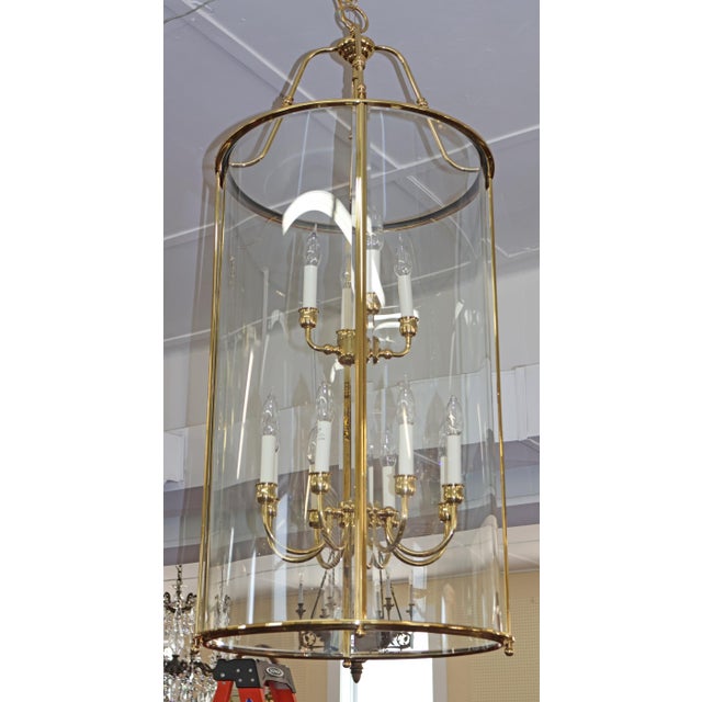 Metal 1990s Large Brass Two Tier 12 Light Beveled Glass Chandelier Lantern For Sale - Image 7 of 10
