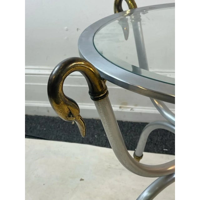 1960s Maison Jansen Modernist Steel & Brass Swan Head Side Table For Sale In Philadelphia - Image 6 of 10