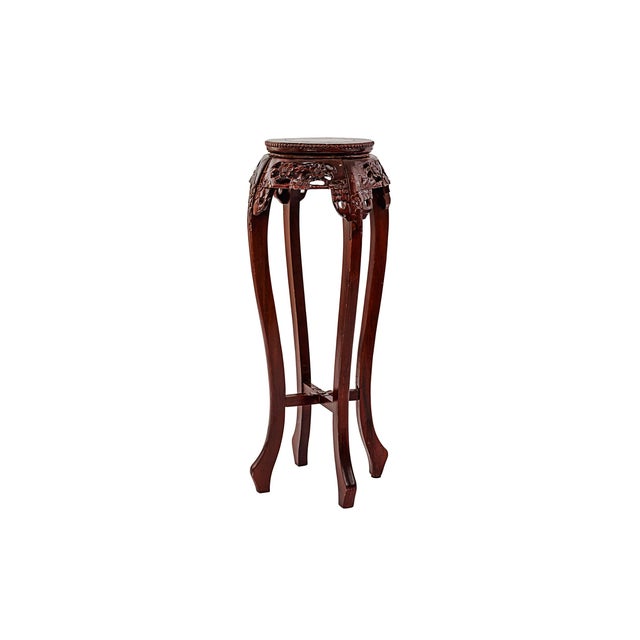 Vintage Ming Dynasty Reproduction Pedestal or Plant Stand in likely Rosewood or Elmwood. Featuring Floral Apron wood work...