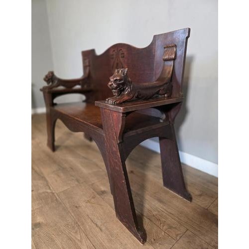 Antique Scottish Arts & Crafts Oak Bench from Wylie Lockhead Manufacturers, 1900s For Sale - Image 5 of 8