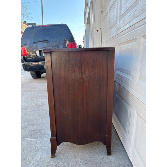 Vintage Mahogany Dresser | Colonial Revival Chest of Drawers | Hepplewhite Style Bedroom Dresser | Traditional Wood Three Drawer Chest For Sale - Image 4 of 12