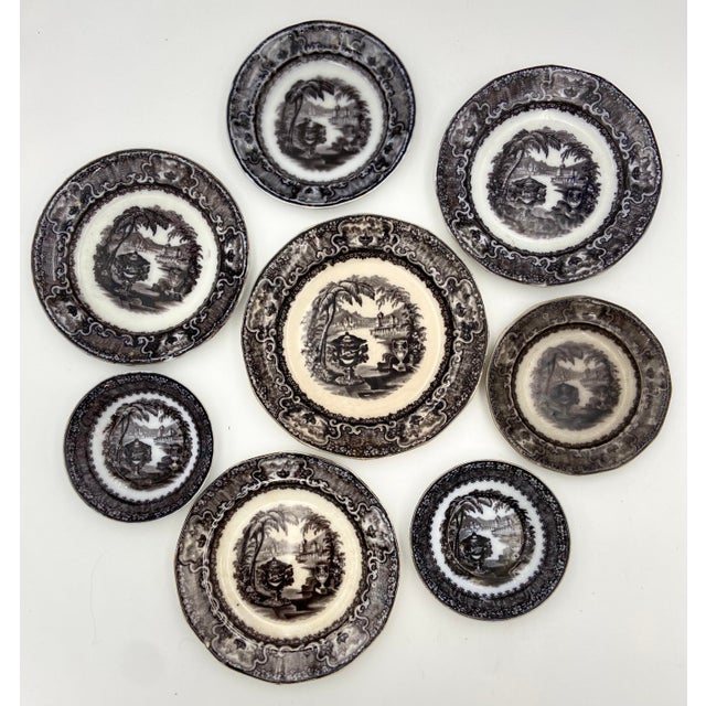 Antique P. W. & Co. “Washington’s Vase” Mulberry Black Pearl Ware Plates - Set of 8. These are great decorative plates....