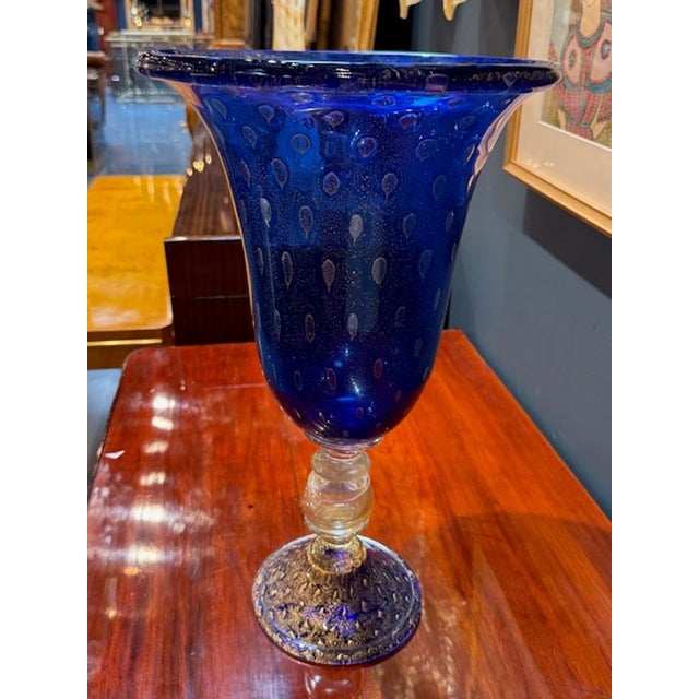 Glass VIntage Blue and Gold Murano Glass Vase For Sale - Image 7 of 7