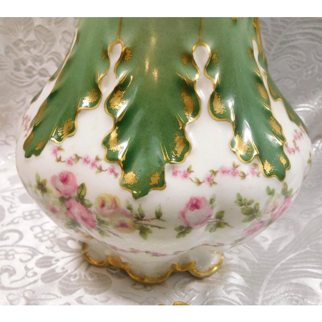 1900s Gerard, Dufraisseix & Abbot Green White and Gold Chocolate Pot For Sale - Image 4 of 11