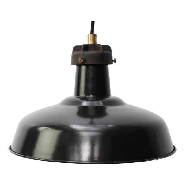 Vintage Factory Pendant Lamp in Black Enamel by Gal For Sale