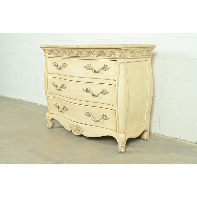 Henredon French Rococo Louis XV Carved Oak and Silver Gilt Marble Top Commode or Chest of Drawers For Sale - Image 18 of 18