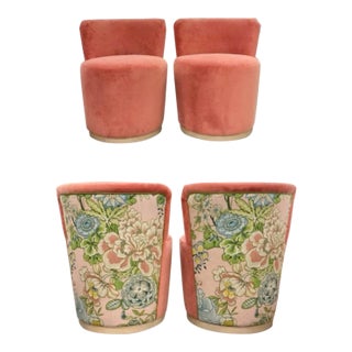 Custom Coley Home + Thibaut Peony Garden Teeny Swivel Chairs For Sale