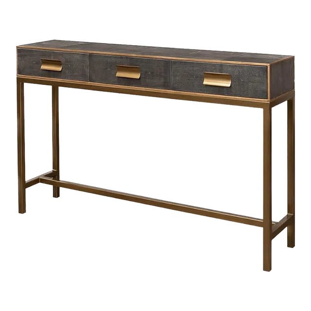Modern Grey Leather Wrapped Console For Sale