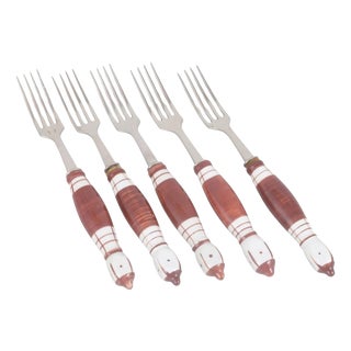 Dinner Forks in Stainless Steel and Porcelain by Bjørn Wiinblad for Rosenthal, 1980s, Set of 5 For Sale