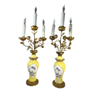 Mid 19th Century Yellow Chinese Vases With Lids as Lamps - a Pair