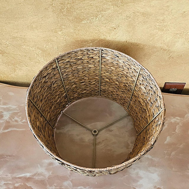 Late 20th Century Natural Woven Seagrass Drum Lamp Shade With Metal Spider Fitter, Coastal Boho Style For Sale - Image 12 of 18