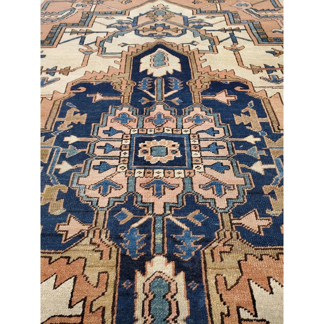 Persian Antique Persian Serapi Carpet, Geometric, Ivory Hand Knotted Wool Oriental Rug For Sale - Image 3 of 18