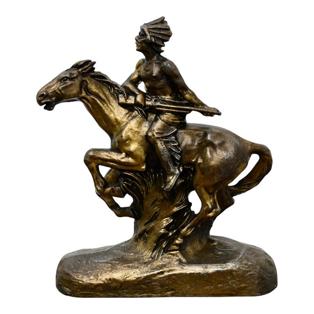 Vintage Spelter Indian Warrior on a Horse in a Bronze Finish For Sale