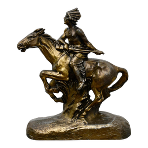 Vintage Spelter Indian Warrior on a Horse in a Bronze Finish