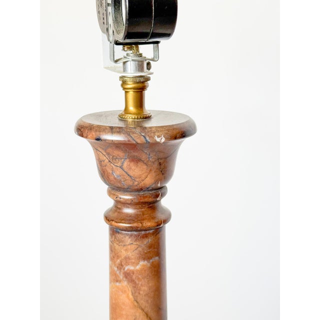 Vintage Alabaster Marble Column Table Lamp, Double Sockets For Sale - Image 10 of 12