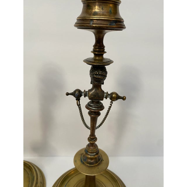 Antique Renaissance Revival Brass Candlesticks - A Pair For Sale - Image 6 of 10