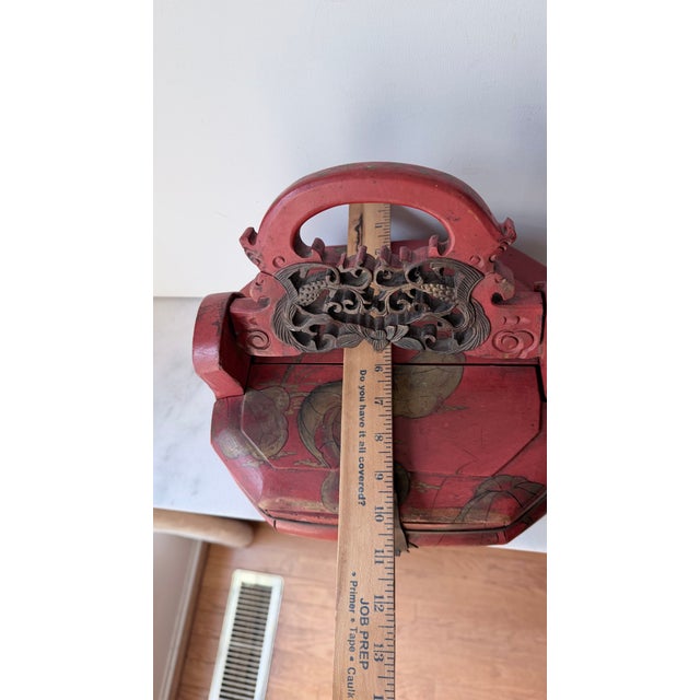 Antique Chinese Red Wooden Wedding Bridal Box For Sale - Image 12 of 13