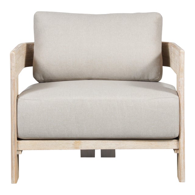 Paradiso Outdoor Solid Teak Wood Chair Natural Look - Grey Fabric For Sale