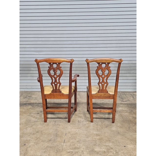Set of 8 Stickley Chippendale Solid Cherry Dining Chairs Leather Seats Made Usa For Sale - Image 12 of 15