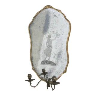 Early 20th Century Venetian Etched Glass One Arm Wall Sconce with Gilt Frame For Sale