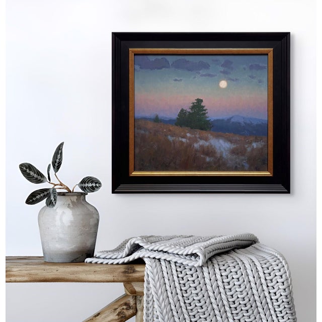 Early 21st Century Winter Moon by Devin Michael Roberts | Oil on panel Landscape with a moonlit sky and mountains. For Sale - Image 5 of 5