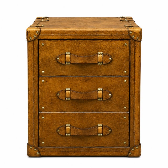 Handmade Leather Bedside Table – Vintage Trunk Style Nightstand | Luxury Storage Cabinet | MOONSUN 5 Bring timeless...