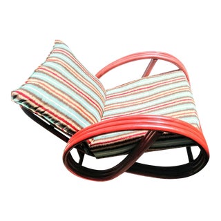 Paul Frankl Style Red Painted Rattan Pretzel Mid-Century Modern Side Lounge Chair For Sale