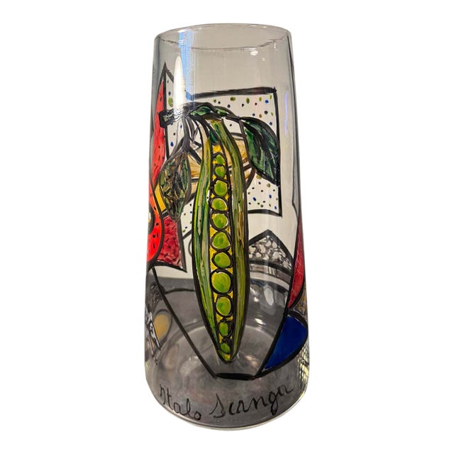 1987 Signed Italo Scanga Neo-Expressionist Hand-Painted Blown Glass Pilchuck Vase For Sale