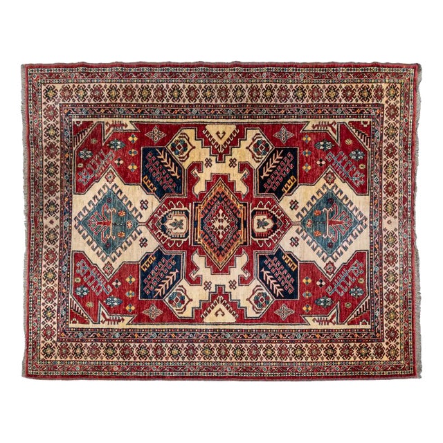 Wool Rug with Caucasian Kazak Pattern For Sale