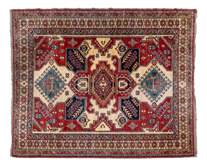 Wool Rug with Caucasian Kazak Pattern