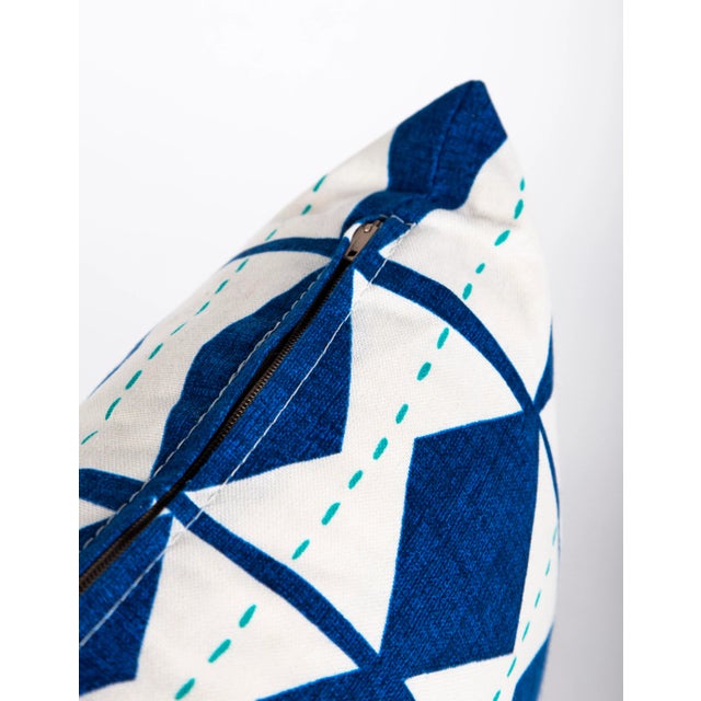 2010s Blue Diamond Lumbar Pillow For Sale - Image 5 of 8